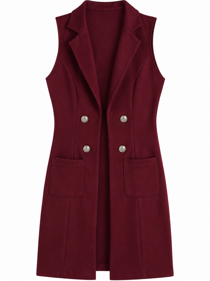 Women's Breasted Long Vest with Pockets