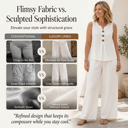 🌿Women's Natural Linen-Blend Sleeveless Button Top and Loose Pants Set