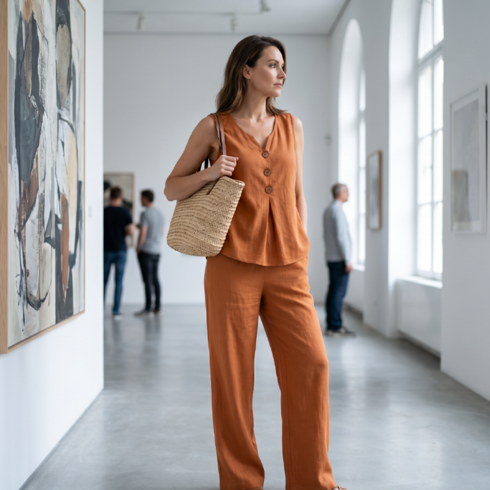 🌿Women's Natural Linen-Blend Sleeveless Button Top and Loose Pants Set