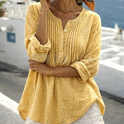 Women's Long Sleeve Pleated Henley Neck Blouse