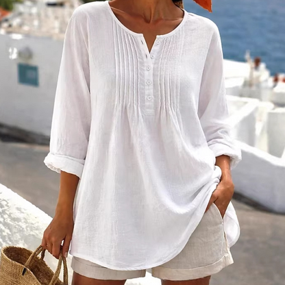 Women's Long Sleeve Pleated Henley Neck Blouse