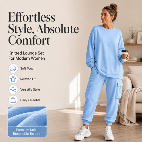 Women's Casual Crew Neck Top & Cargo Pants Set