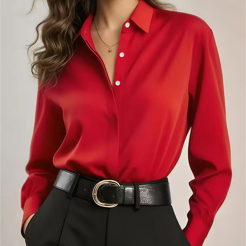 👚New Arrivals - Satin Button-Front Shirt – Soft Fluid Drape & Versatile Pairing for Any Occasion