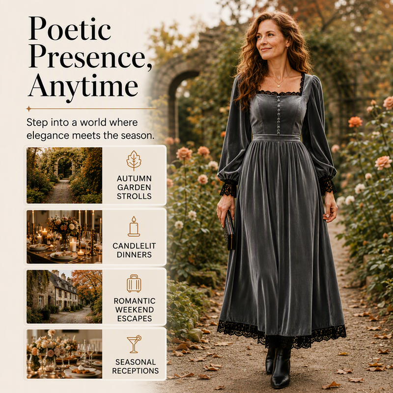 Women's Vintage Square Neck Velvet Dress
