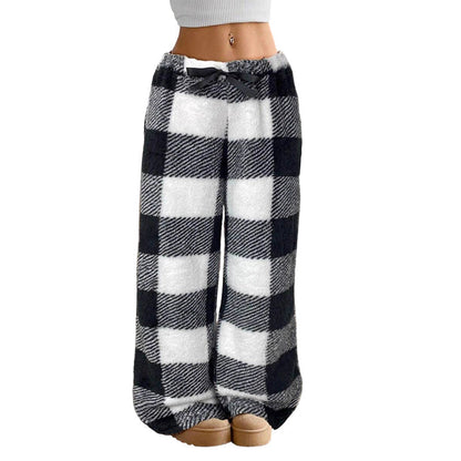 ⌛Limited-Time Offer-Women's Plush Plaid Wide-Leg Pants