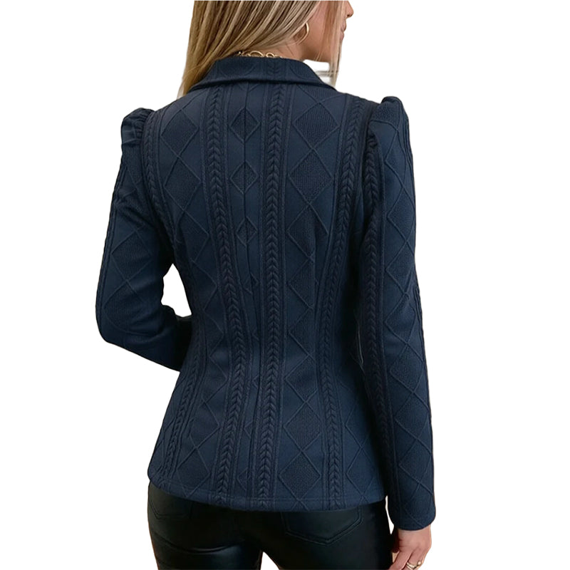 ✨ Polished Structure | Women's Sculpted Blazer with Textured Detail & Metallic Buttons