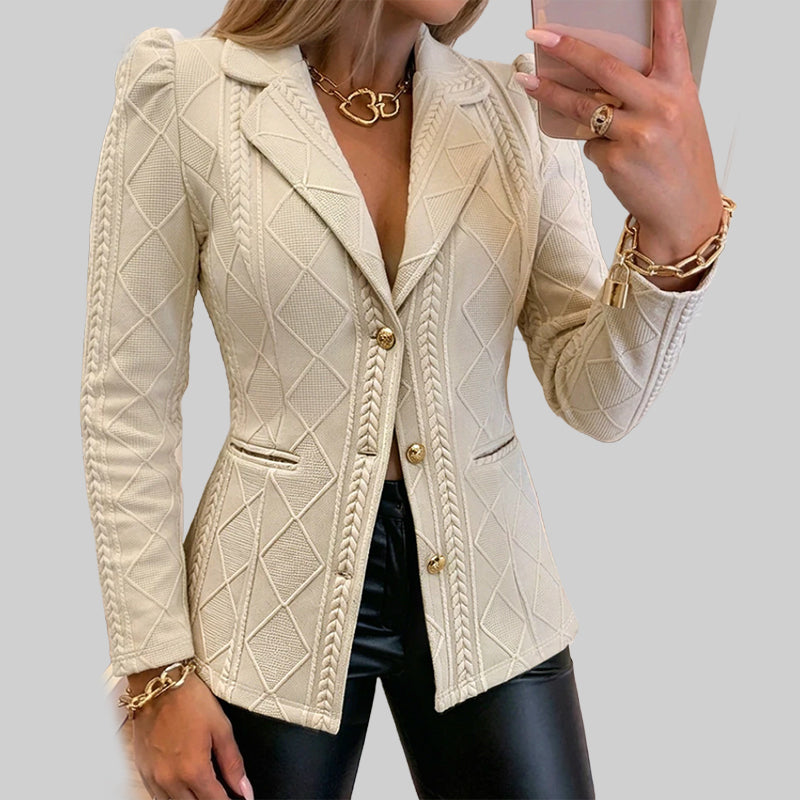 ✨ Polished Structure | Women's Sculpted Blazer with Textured Detail & Metallic Buttons