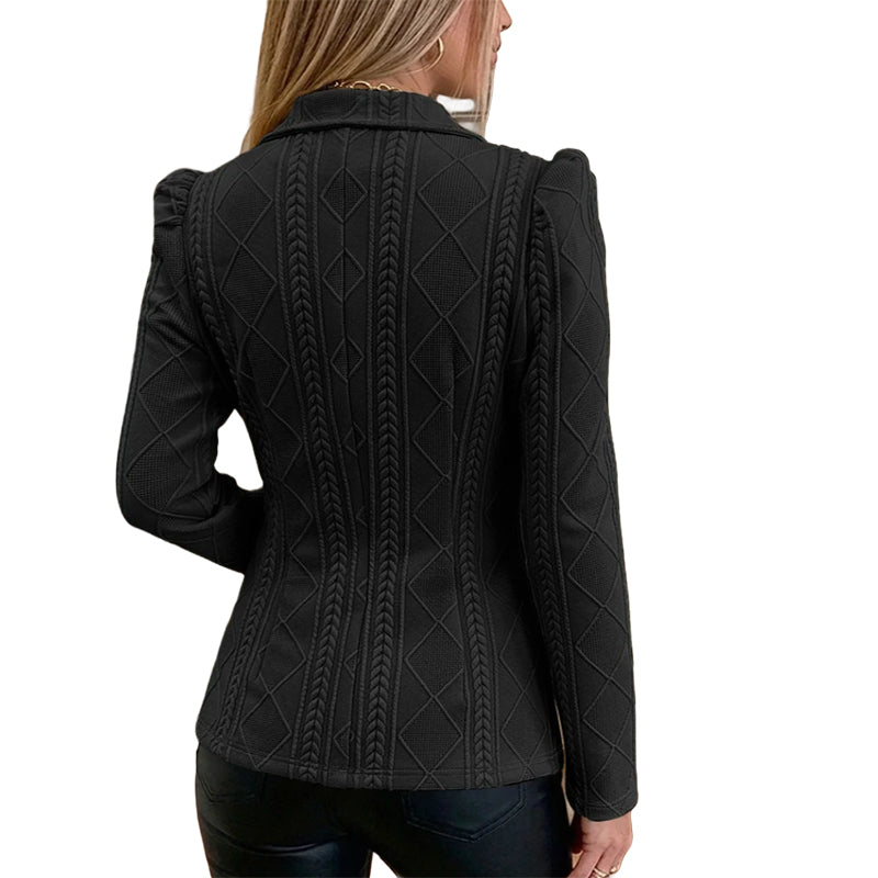 ✨ Polished Structure | Women's Sculpted Blazer with Textured Detail & Metallic Buttons